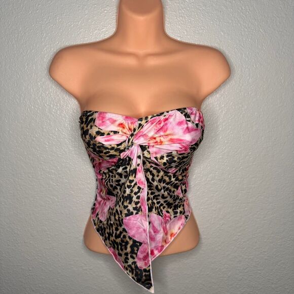 Leopard print and pink floral tie front corset top - Picture 8 of 8